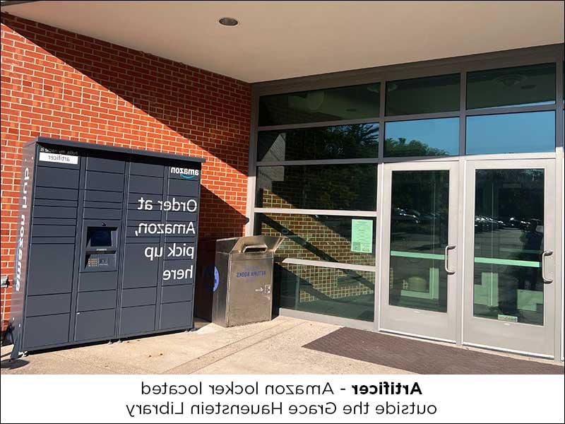 Amazon locker located outside library